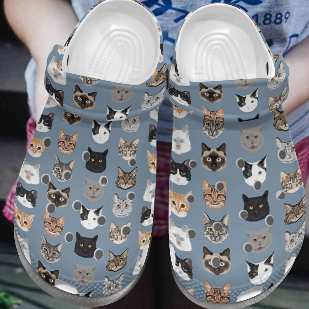 Cat Personalize Clog, Custom Name, Text, Fashion Style For Women, Men, Kid, Print 3D Whitesole Cat Faces