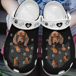 Dachshund Personalize Clog, Custom Name, Text, Fashion Style For Women, Men, Kid, Print 3D Whitesole A Lovely Dachshund