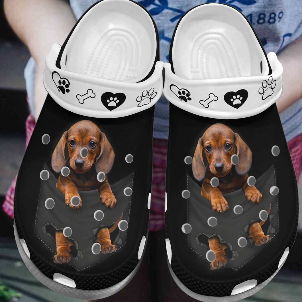 Dachshund Personalize Clog, Custom Name, Text, Fashion Style For Women, Men, Kid, Print 3D Whitesole A Lovely Dachshund