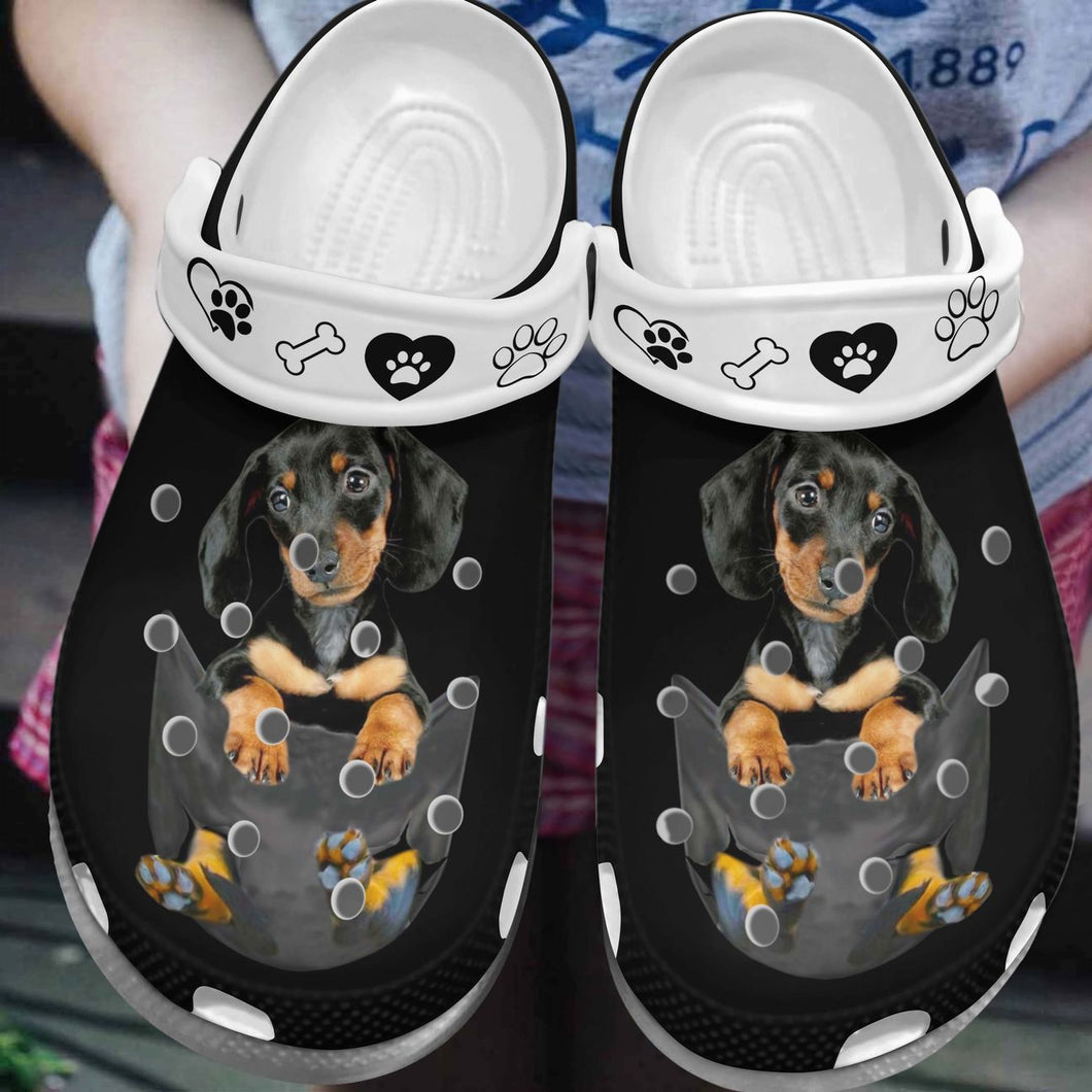 Dachshund Personalize Clog, Custom Name, Text, Fashion Style For Women, Men, Kid, Print 3D Whitesole A Lovely Dachshund 2