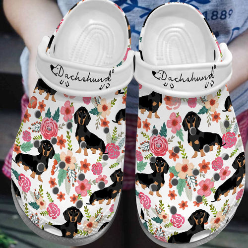 Dachshund Personalize Clog, Custom Name, Text, Fashion Style For Women, Men, Kid, Print 3D Flower Dachshunds