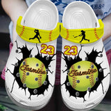 Softball Personalize Clog, Custom Name, Text, Fashion Style For Women, Men, Kid, Print 3D Personalized 6 Colors Softball Cracks