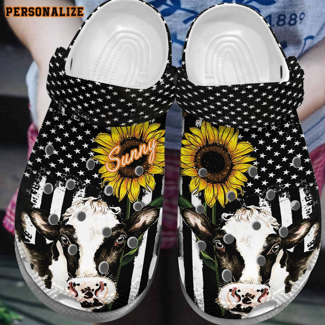 Cow Personalize Clog, Custom Name, Text, Fashion Style For Women, Men, Kid, Print 3D Personalize Sunflower Cow