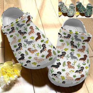 Dachshund Personalize Clog, Custom Name, Text, Fashion Style For Women, Men, Kid, Print 3D Whitesole Dachshund And Cactus