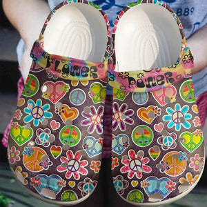 Hippie Personalize Clog, Custom Name, Text, Fashion Style For Women, Men, Kid, Print 3D Flower Power