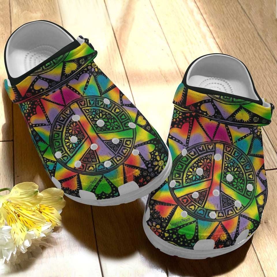Hippie Personalize Clog, Custom Name, Text, Fashion Style For Women, Men, Kid, Print 3D Imagine Peace
