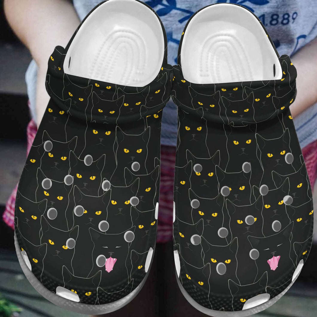 Cat Personalize Clog, Custom Name, Text, Fashion Style For Women, Men, Kid, Print 3D Black Cats