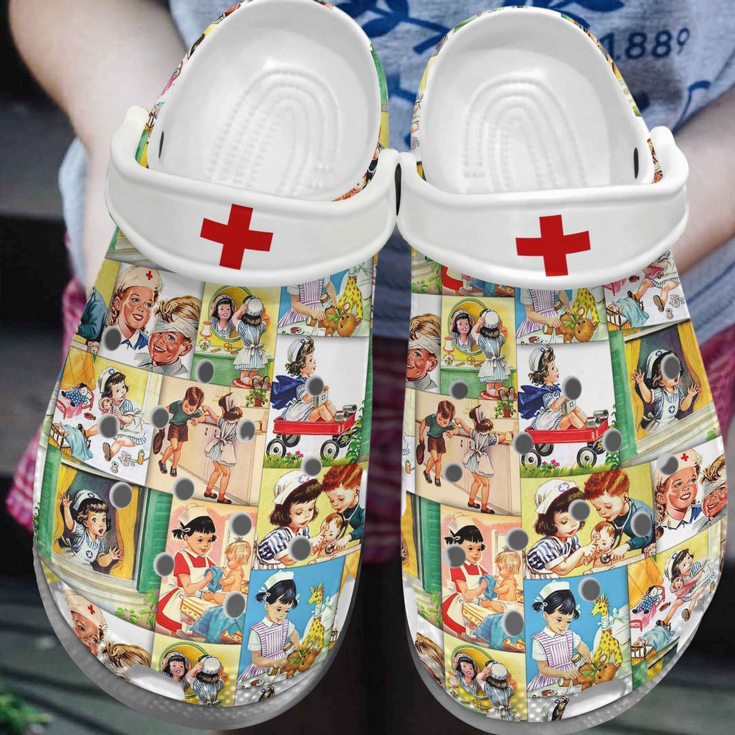 Nurse Personalize Clog, Custom Name, Text, Fashion Style For Women, Men, Kid, Print 3D Whitesole Lovely Nurse