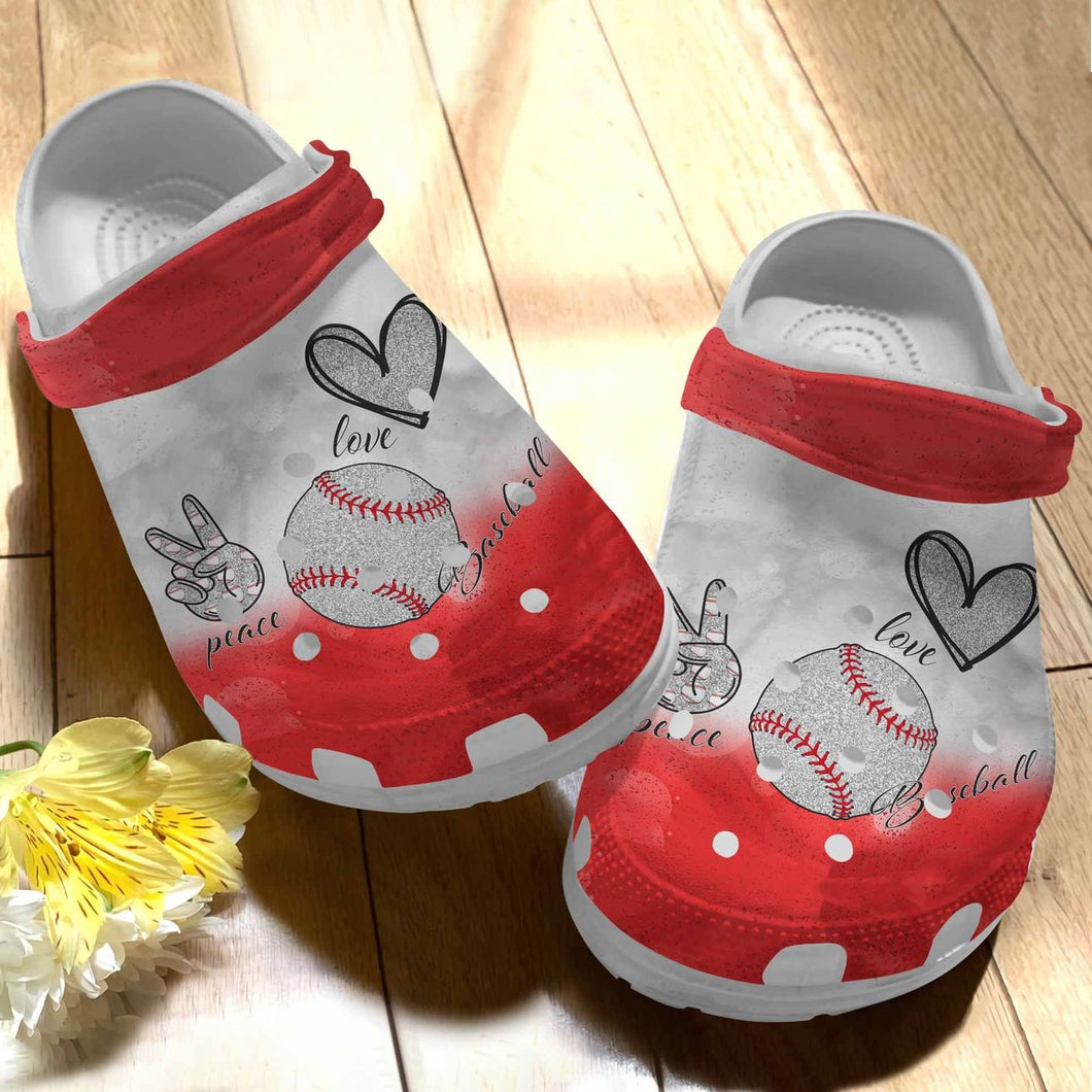 Baseball Personalize Clog, Custom Name, Text, Fashion Style For Women, Men, Kid, Print 3D Whitesole Love Peace Baseball