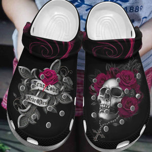 Skull Personalize Clog, Custom Name, Text, Fashion Style For Women, Men, Kid, Print 3D Whitesole True Lover Never Dies
