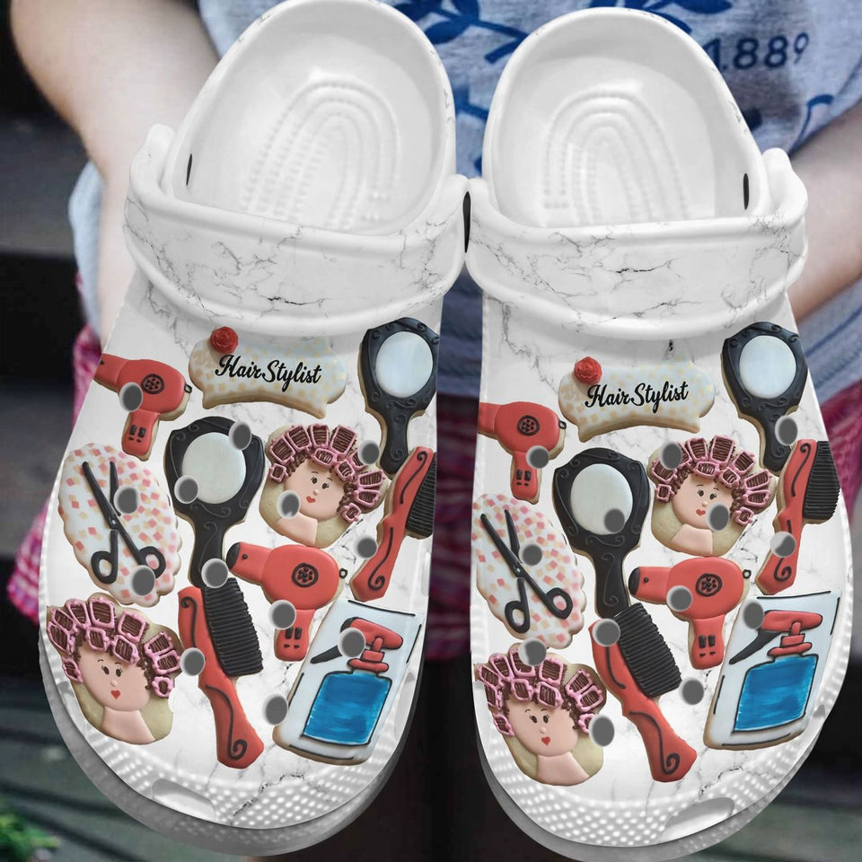 Hairstylist Personalize Clog, Custom Name, Text, Fashion Style For Women, Men, Kid, Print 3D Whitesole Lady