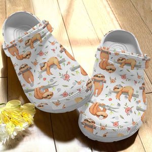 Sloth Personalize Clog, Custom Name, Text, Fashion Style For Women, Men, Kid, Print 3D Whitesole Hanging Sloths Pattern