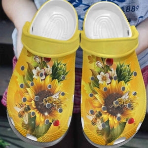 Sunflower And Bee 3D Personalize Clog, Custom Name, Text, Fashion Style For Women, Men, Kid, Print 3D