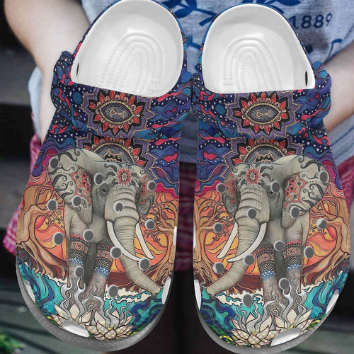 Elephant Personalize Clog, Custom Name, Text, Fashion Style For Women, Men, Kid, Print 3D Boho Elephant