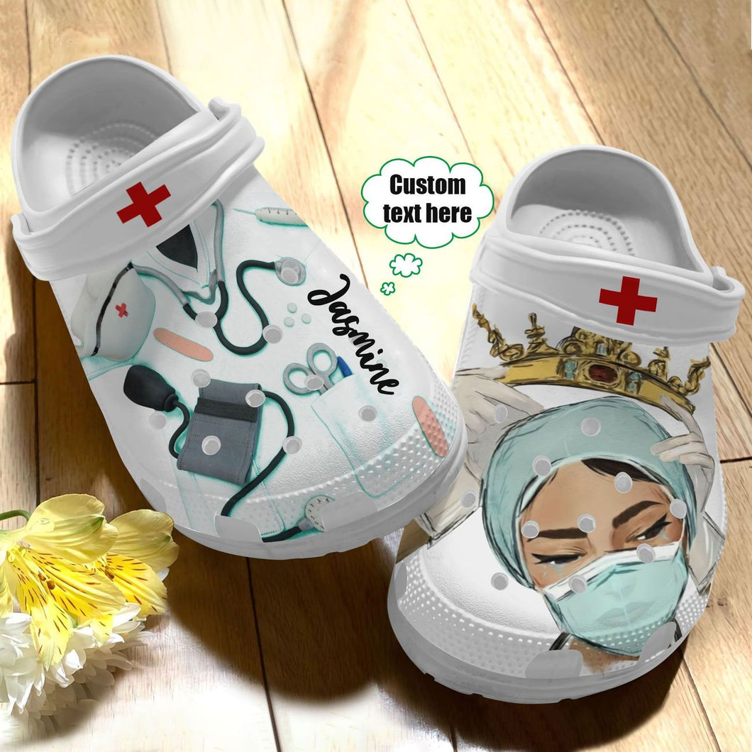 Nurse Personalize Clog, Custom Name, Text, Fashion Style For Women, Men, Kid, Print 3D Personalized Nurse Queen