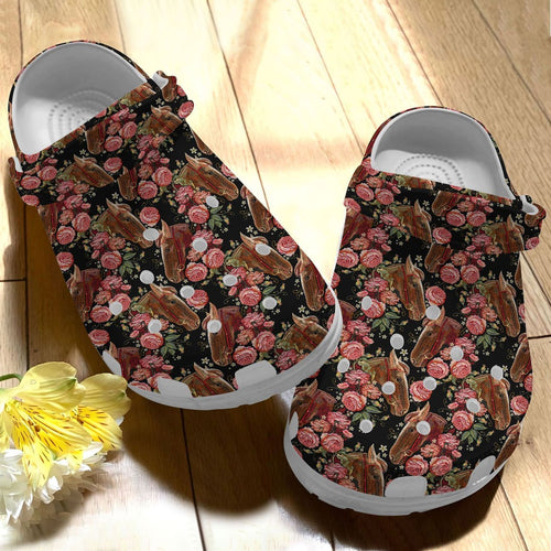 Horse Personalize Clog, Custom Name, Text, Fashion Style For Women, Men, Kid, Print 3D Horse Flower