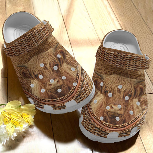 Cow Personalize Clog, Custom Name, Text, Fashion Style For Women, Men, Kid, Print 3D Whitesole Highland Cow