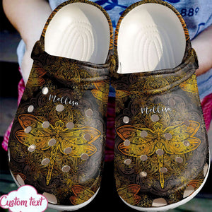 Dragonfly Personalized Personalize Clog, Custom Name, Text, Fashion Style For Women, Men, Kid, Print 3D Golden Dragonfly