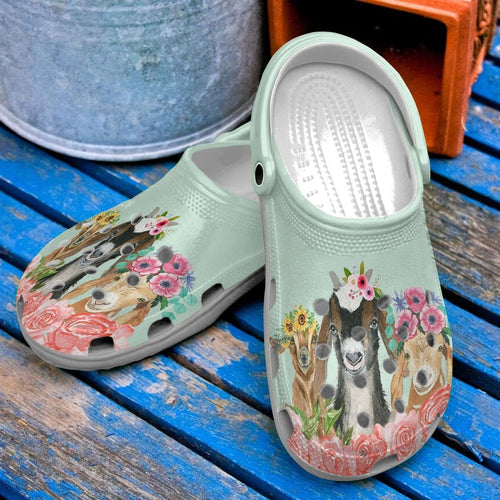 Goat Personalize Clog, Custom Name, Text, Fashion Style For Women, Men, Kid, Print 3D Goat And Flowers