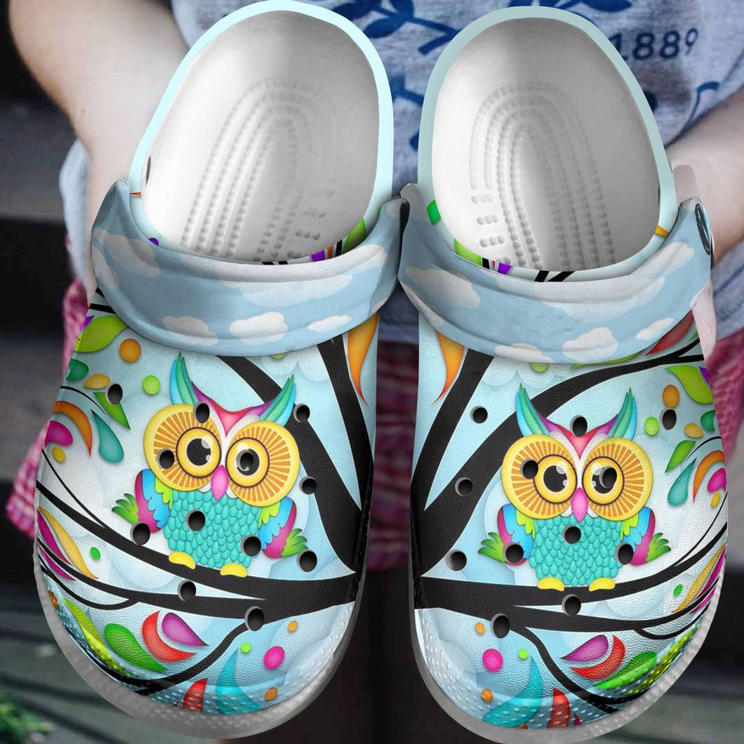 Owl Personalize Clog, Custom Name, Text, Fashion Style For Women, Men, Kid, Print 3D Blue Sky