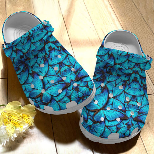 Butterfly Personalize Clog, Custom Name, Text, Fashion Style For Women, Men, Kid, Print 3D Blue