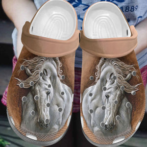Horse Personalize Clog, Custom Name, Text, Fashion Style For Women, Men, Kid, Print 3D White Horse