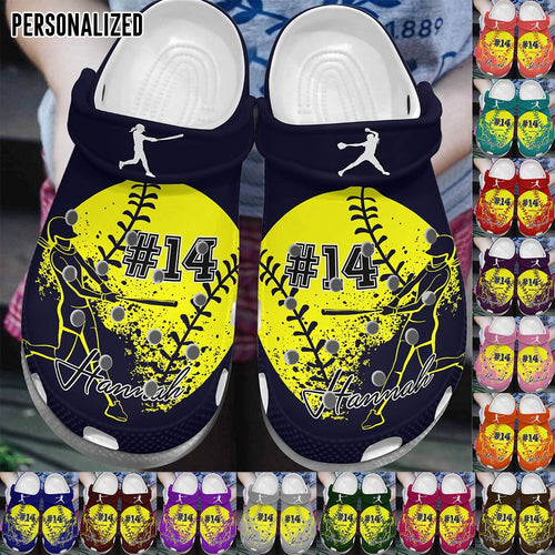 Softball Personalized Personalize Clog, Custom Name, Text, Fashion Style For Women, Men, Kid, Print 3D Softball Batter