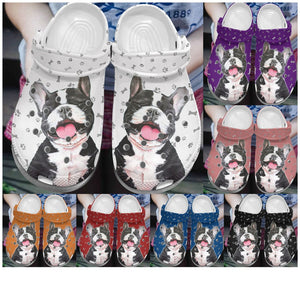 Boston Terrier Personalize Clog, Custom Name, Text, Fashion Style For Women, Men, Kid, Print 3D Smiley Puppies