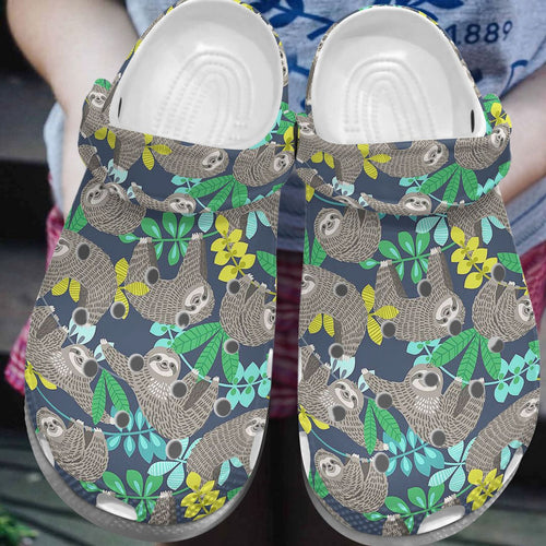 Happy Garden Sloths Personalize Clog, Custom Name, Text, Fashion Style For Women, Men, Kid, Print 3D