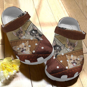 Chihuahua Personalize Clog, Custom Name, Text, Fashion Style For Women, Men, Kid, Print 3D Whitesole Chihuahua Leather Pattern