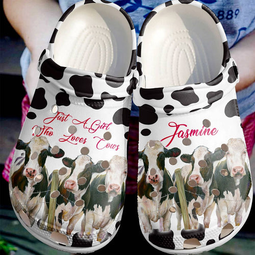 Cow Personalized Personalize Clog, Custom Name, Text, Fashion Style For Women, Men, Kid, Print 3D Just A Girl Who Loves Cows