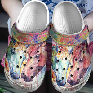 Horse Personalize Clog, Custom Name, Text, Fashion Style For Women, Men, Kid, Print 3D Colorful Watercolor