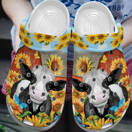 Cow Personalize Clog, Custom Name, Text, Fashion Style For Women, Men, Kid, Print 3D Sunflower Cow Collection