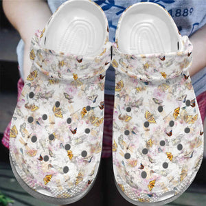 Butterfly Personalize Clog, Custom Name, Text, Fashion Style For Women, Men, Kid, Print 3D Whitesole Harmony
