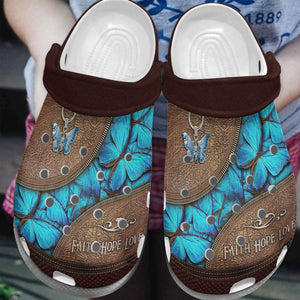 Butterfly Personalize Clog, Custom Name, Text, Fashion Style For Women, Men, Kid, Print 3D Whitesole Blue Butterfly