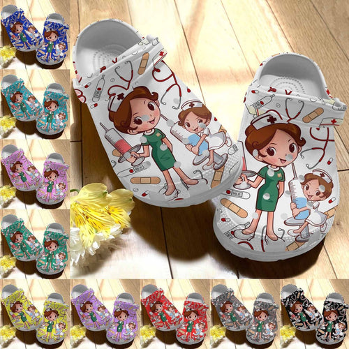 Nurse Personalize Clog, Custom Name, Text, Fashion Style For Women, Men, Kid, Print 3D Whitesole Proud Nurse (12 Colors)