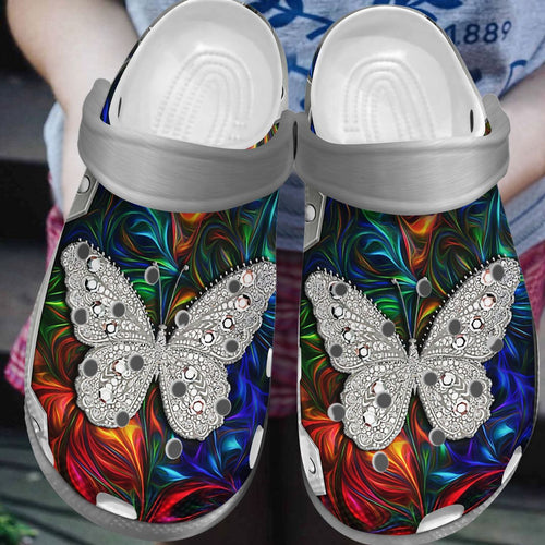 Butterfly Personalize Clog, Custom Name, Text, Fashion Style For Women, Men, Kid, Print 3D Sparkle Wings