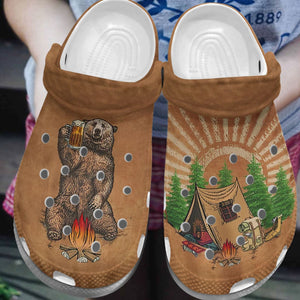Camping Personalize Clog, Custom Name, Text, Fashion Style For Women, Men, Kid, Print 3D Bear Beer Camping