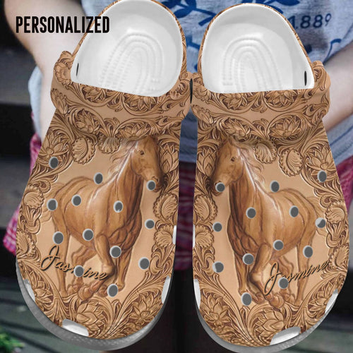 Horse Personalized Personalize Clog, Custom Name, Text, Fashion Style For Women, Men, Kid, Print 3D Floral Ornament