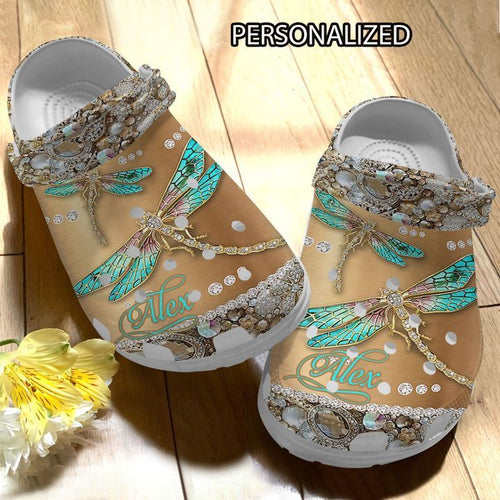 Dragonfly Personalized Personalize Clog, Custom Name, Text, Fashion Style For Women, Men, Kid, Print 3D Diamond Dragonfly