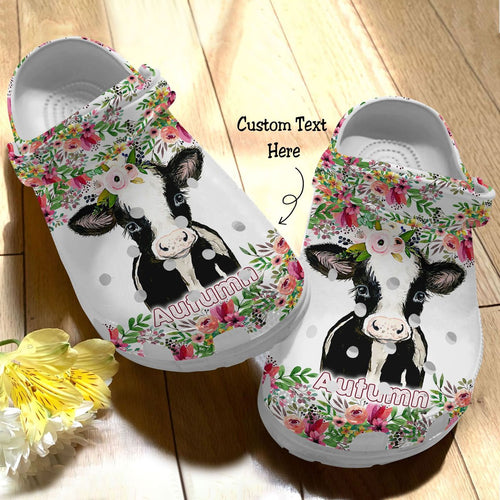 Cow Personalize Clog, Custom Name, Text, Fashion Style For Women, Men, Kid, Print 3D Personalized Floral Cow