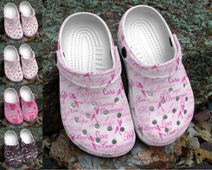 Breast Cancer Personalize Clog, Custom Name, Text, Fashion Style For Women, Men, Kid, Print 3D Ribbon Pattern