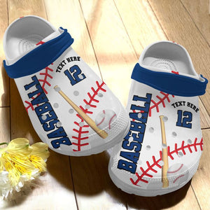 Baseball Personalize Clog, Custom Name, Text, Fashion Style For Women, Men, Kid, Print 3D White And Blue