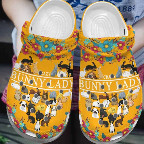 Rabbit Personalize Clog, Custom Name, Text, Fashion Style For Women, Men, Kid, Print 3D A Crazy Bunny Lady Ver 2
