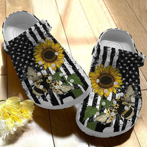 Bee Personalize Clog, Custom Name, Text, Fashion Style For Women, Men, Kid, Print 3D Bee And Sunflower Ver 2