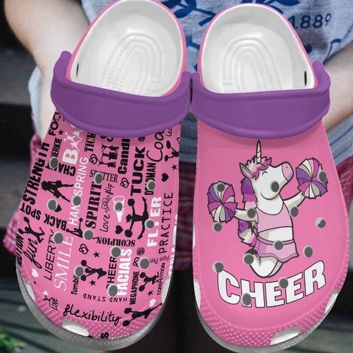 Cheerleader Personalize Clog, Custom Name, Text, Fashion Style For Women, Men, Kid, Print 3D Unicorn Girl