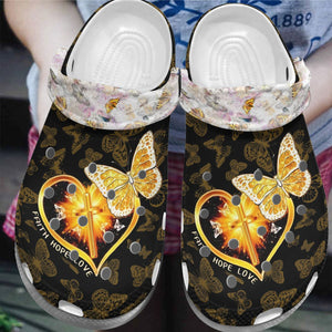 Butterfly Personalize Clog, Custom Name, Text, Fashion Style For Women, Men, Kid, Print 3D Whitesole Faith Hope Love