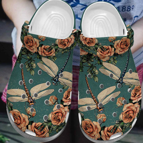 Dragonfly Vintage Personalize Clog, Custom Name, Text, Fashion Style For Women, Men, Kid, Print 3D Whitesole