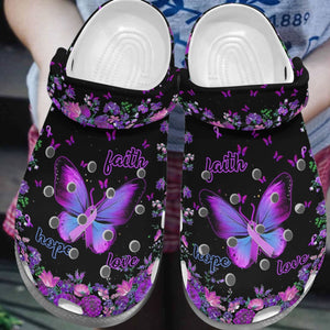 Breast Cancer Personalize Clog, Custom Name, Text, Fashion Style For Women, Men, Kid, Print 3D Purple Butterfly