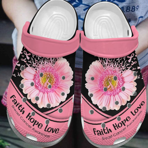 Breast Cancer Personalize Clog, Custom Name, Text, Fashion Style For Women, Men, Kid, Print 3D Breast Cancer Awareness